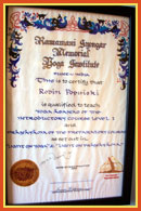 Certificate Iyengar Yoga Teacher Robin Popinski Certificate Iyengar Yoga Teacher Robin Popinski